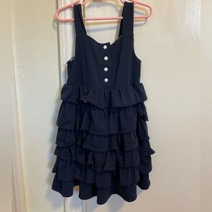Rare Editions navy tiered dress with buttons and polka dot bow back size 5
